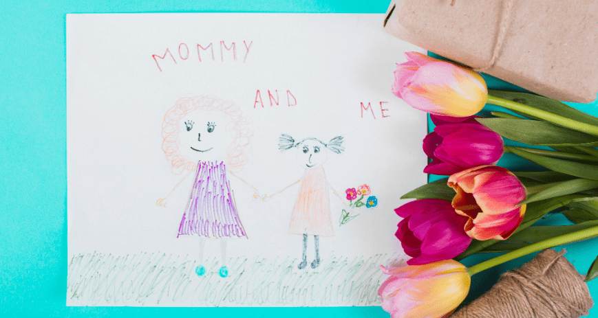 Anyák napi ajándék csokor és gyerekrajz